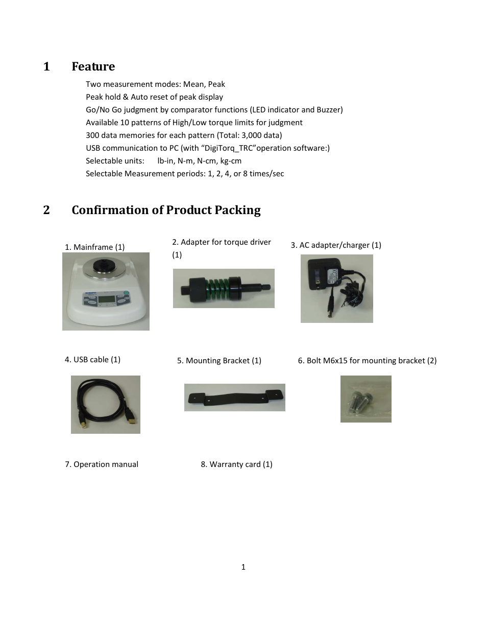 1feature, 2confirmation of product packing | SHIMPO TRC-Series User Manual | Page 5 / 23