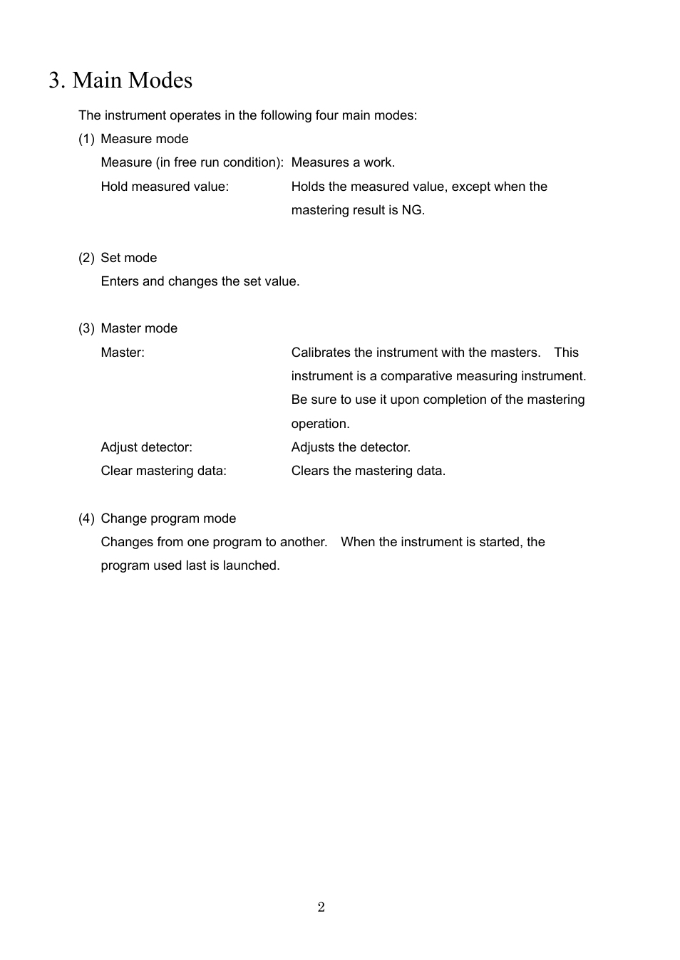 Main modes | SHIMPO CAG-2000 1 Channel User Manual | Page 4 / 52
