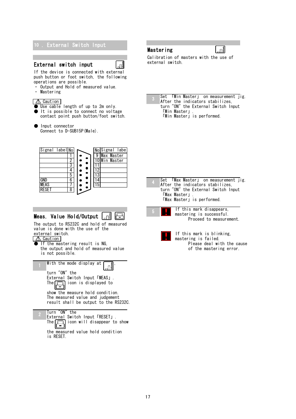 Meas. value hold/output | SHIMPO CAG-3000 User Manual | Page 17 / 20
