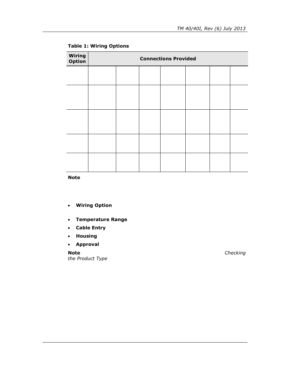 Table 1: wiring options | Spectrex 40/40I Triple IR (IR3) Flame Detector User Manual | Page 15 / 80