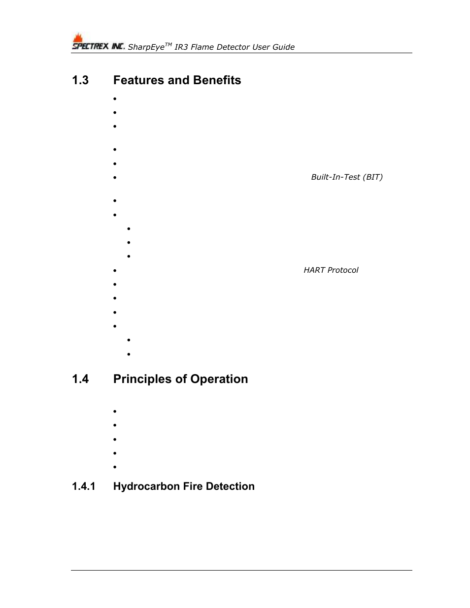 3 features and benefits, 4 principles of operation, 1 hydrocarbon fire detection | Features and benefits, Principles of operation, Hydrocarbon fire detection | Spectrex 40/40I Triple IR (IR3) Flame Detector User Manual | Page 16 / 80