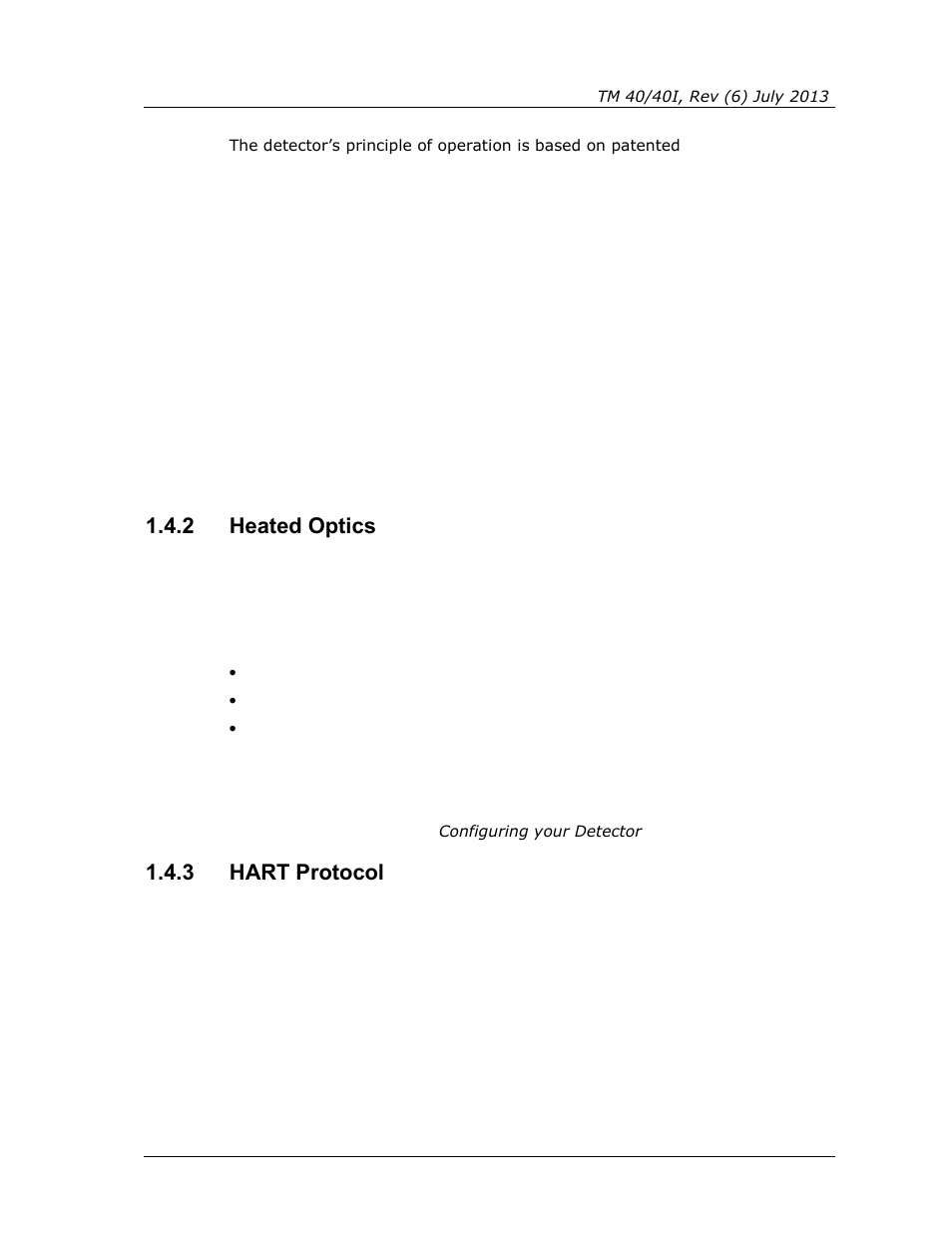 2 heated optics, 3 hart protocol, Heated optics | Hart protocol | Spectrex 40/40I Triple IR (IR3) Flame Detector User Manual | Page 17 / 80