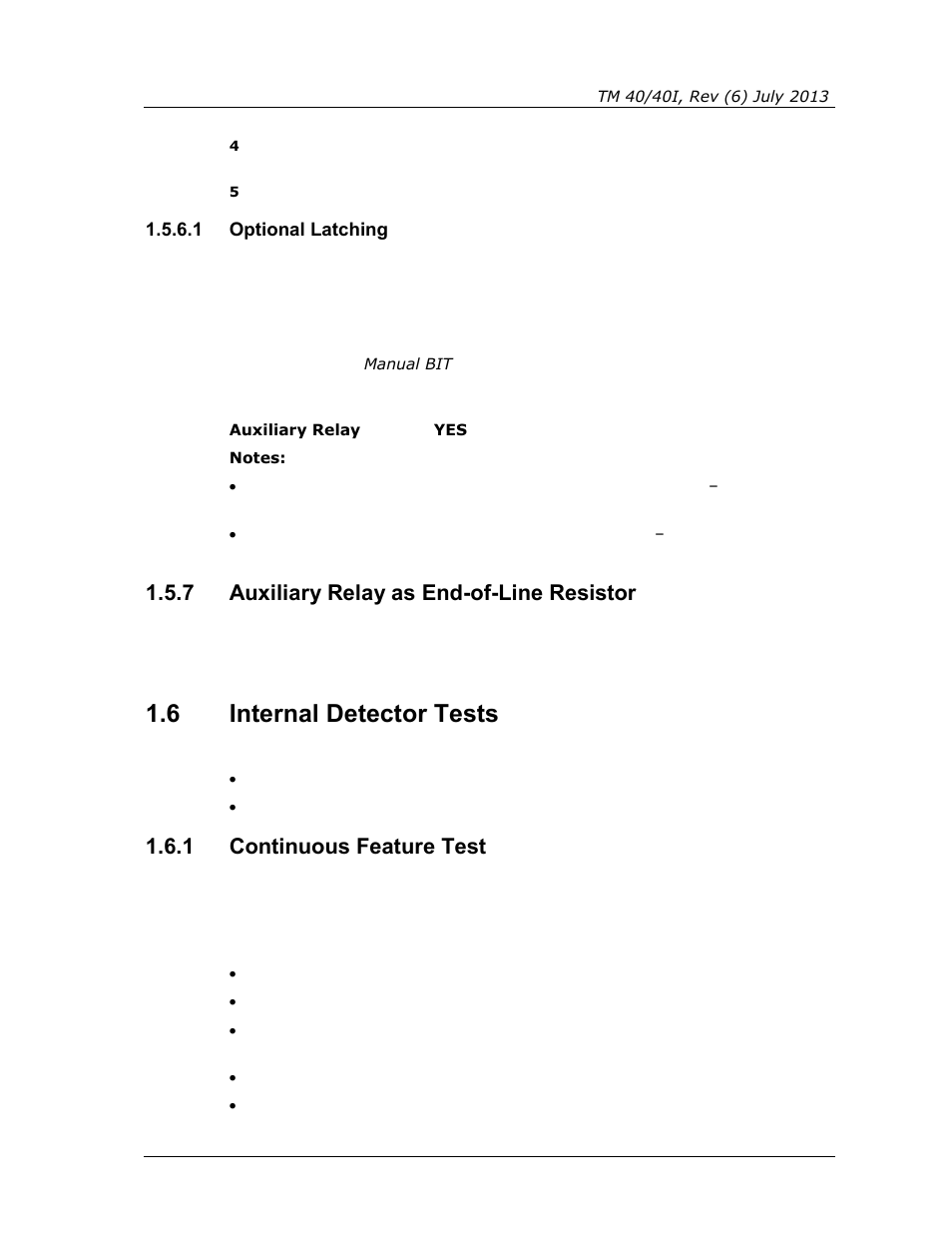 1 optional latching, 7 auxiliary relay as end-of-line resistor, 6 internal detector tests | 1 continuous feature test, Auxiliary relay as end-of-line resistor, Internal detector tests, Continuous feature test | Spectrex 40/40I Triple IR (IR3) Flame Detector User Manual | Page 27 / 80