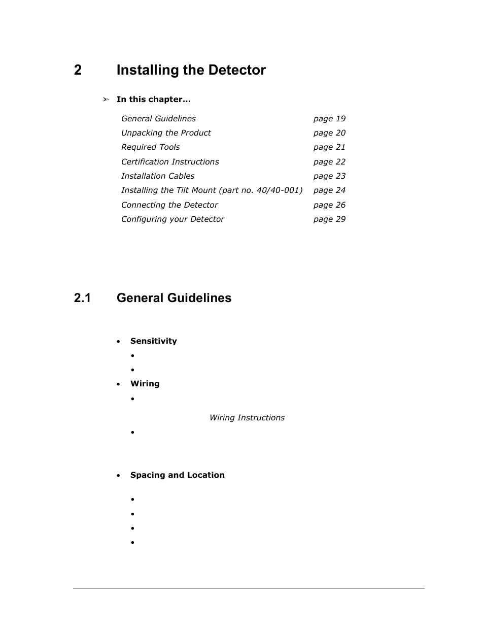 2 installing the detector, 1 general guidelines, Installing the detector | General guidelines, 2installing the detector | Spectrex 40/40I Triple IR (IR3) Flame Detector User Manual | Page 31 / 80