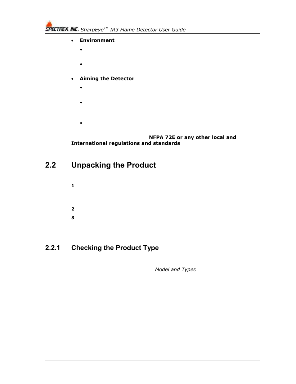 2 unpacking the product, 1 checking the product type, Unpacking the product | Checking the product type | Spectrex 40/40I Triple IR (IR3) Flame Detector User Manual | Page 32 / 80