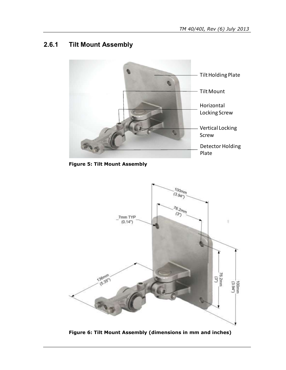 1 tilt mount assembly, Tilt mount assembly, Figure 5: tilt mount assembly | Spectrex 40/40I Triple IR (IR3) Flame Detector User Manual | Page 37 / 80