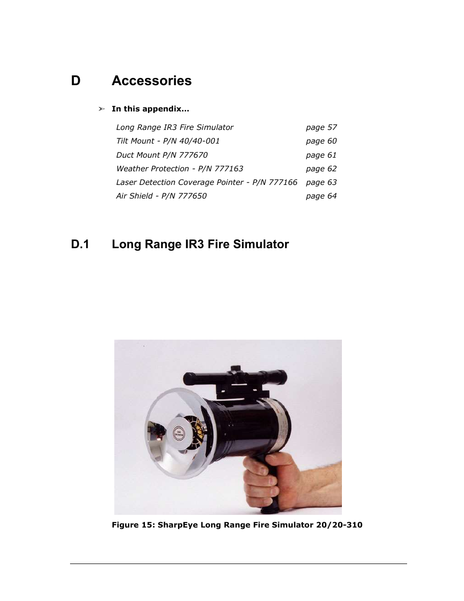 D accessories, Accessories, Long range ir3 fire simulator | Daccessories, D.1 long range ir3 fire simulator | Spectrex 40/40I Triple IR (IR3) Flame Detector User Manual | Page 69 / 80