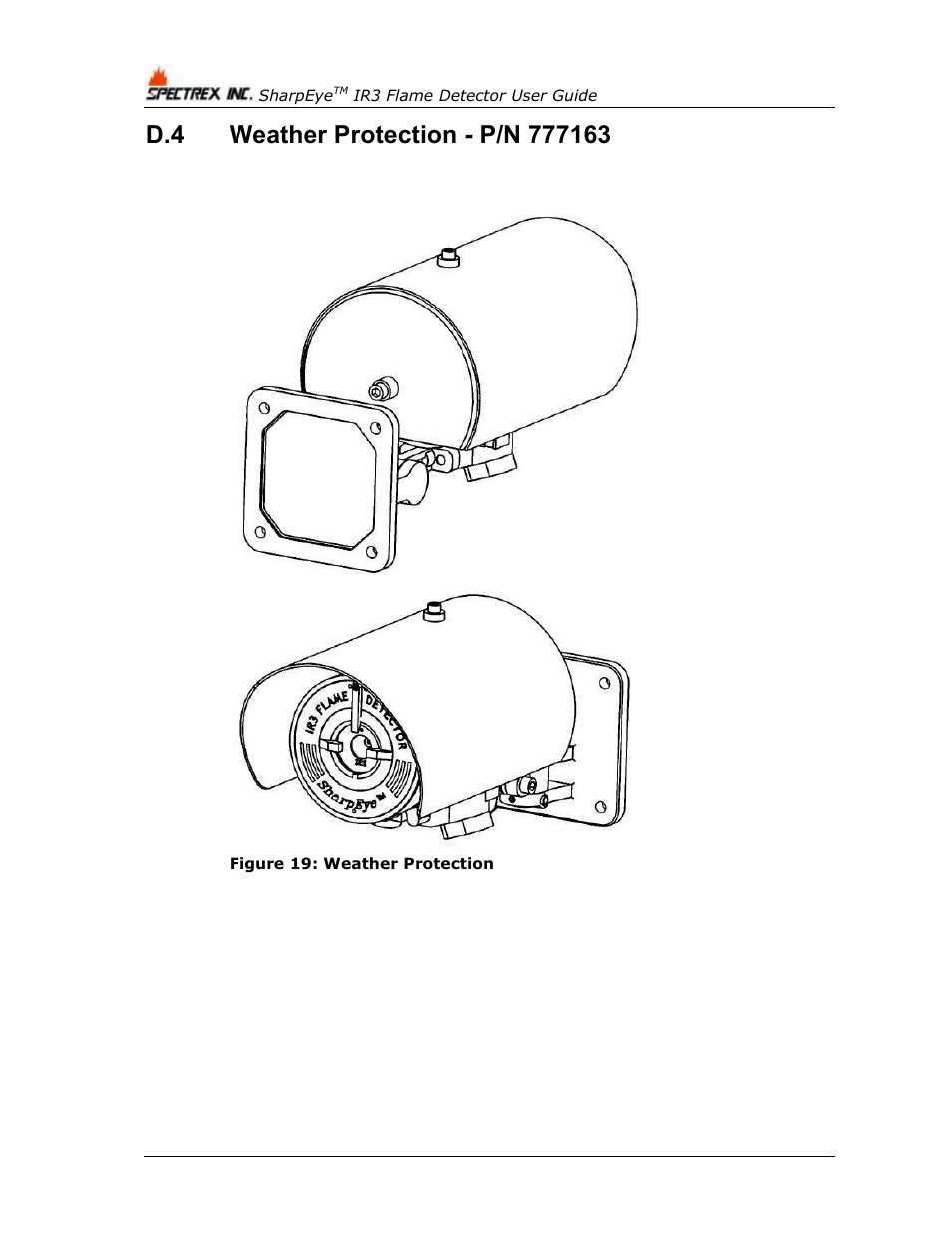 Weather protection - p/n 777163, Figure 19: weather protection | Spectrex 40/40I Triple IR (IR3) Flame Detector User Manual | Page 74 / 80