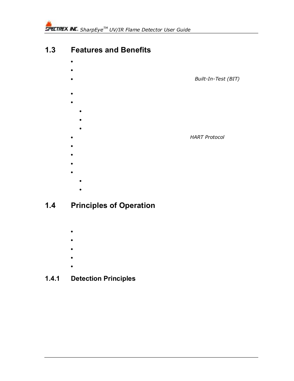 3 features and benefits, 4 principles of operation, 1 detection principles | Features and benefits, Principles of operation, Detection principles | Spectrex 40/40L-LB UV/IR Flame Detector Series User Manual | Page 16 / 80