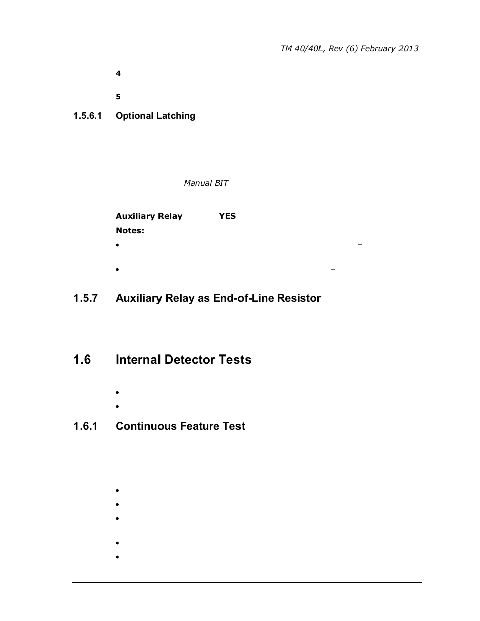 1 optional latching, 7 auxiliary relay as end-of-line resistor, 6 internal detector tests | 1 continuous feature test, Auxiliary relay as end-of-line resistor, Internal detector tests, Continuous feature test | Spectrex 40/40L-LB UV/IR Flame Detector Series User Manual | Page 27 / 80