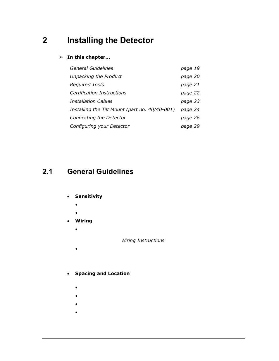 2 installing the detector, 1 general guidelines, Installing the detector | General guidelines, 2installing the detector | Spectrex 40/40L-LB UV/IR Flame Detector Series User Manual | Page 31 / 80