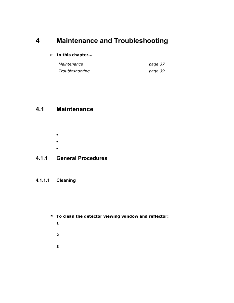 4 maintenance and troubleshooting, 1 maintenance, 1 general procedures | 1 cleaning, Maintenance and troubleshooting, Maintenance, General procedures, 4maintenance and troubleshooting | Spectrex 40/40L-LB UV/IR Flame Detector Series User Manual | Page 49 / 80