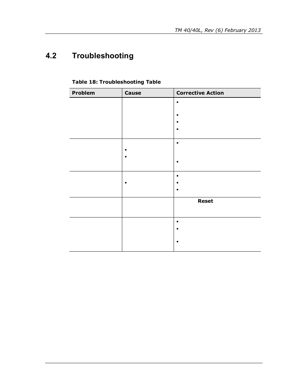 2 troubleshooting, Troubleshooting, Table 18: troubleshooting table | Spectrex 40/40L-LB UV/IR Flame Detector Series User Manual | Page 51 / 80