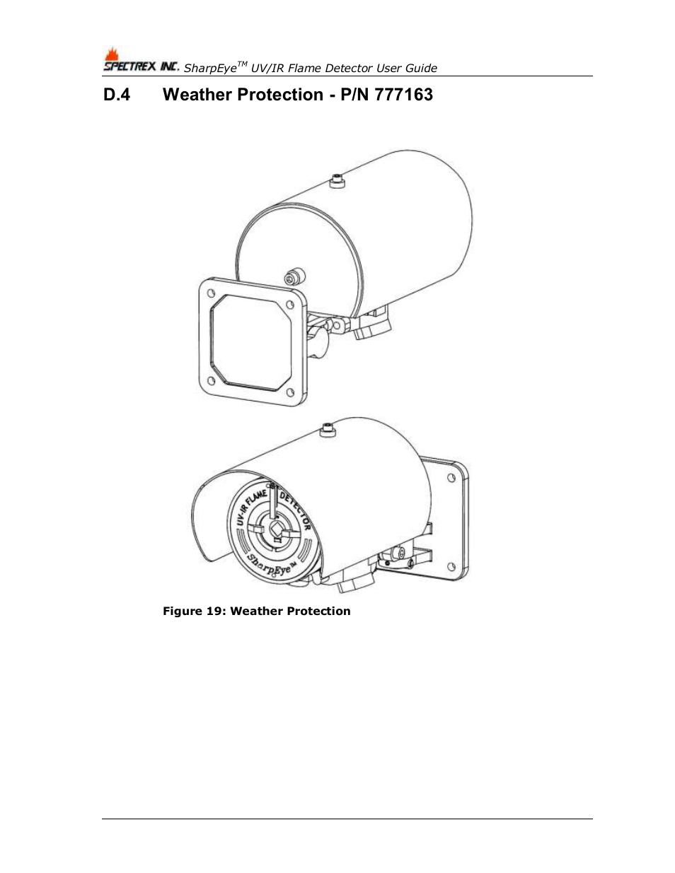 Weather protection - p/n 777163, Figure 19: weather protection | Spectrex 40/40L-LB UV/IR Flame Detector Series User Manual | Page 74 / 80