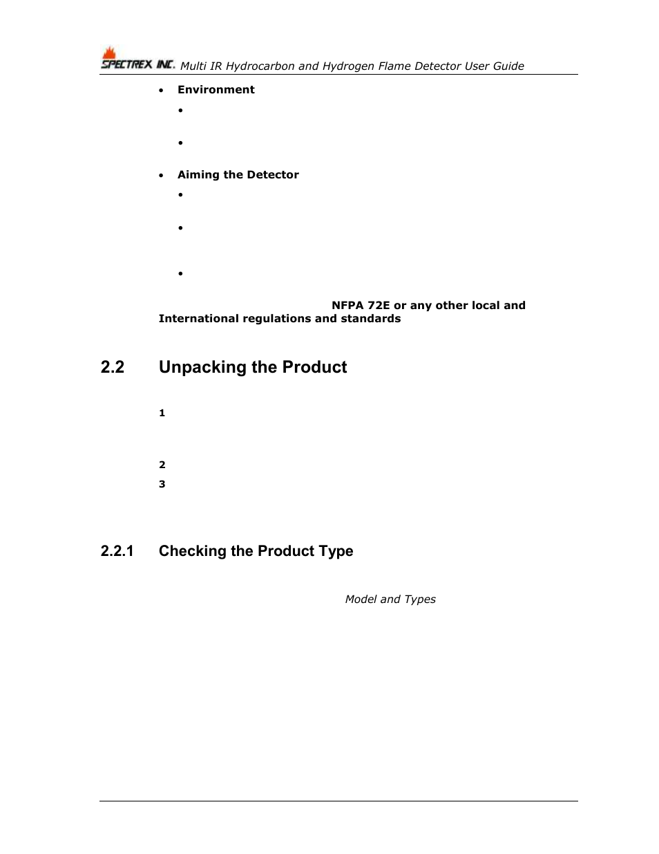 2 unpacking the product, 1 checking the product type, Unpacking the product | Checking the product type | Spectrex 40/40M Multi IR Flame Detector User Manual | Page 32 / 80