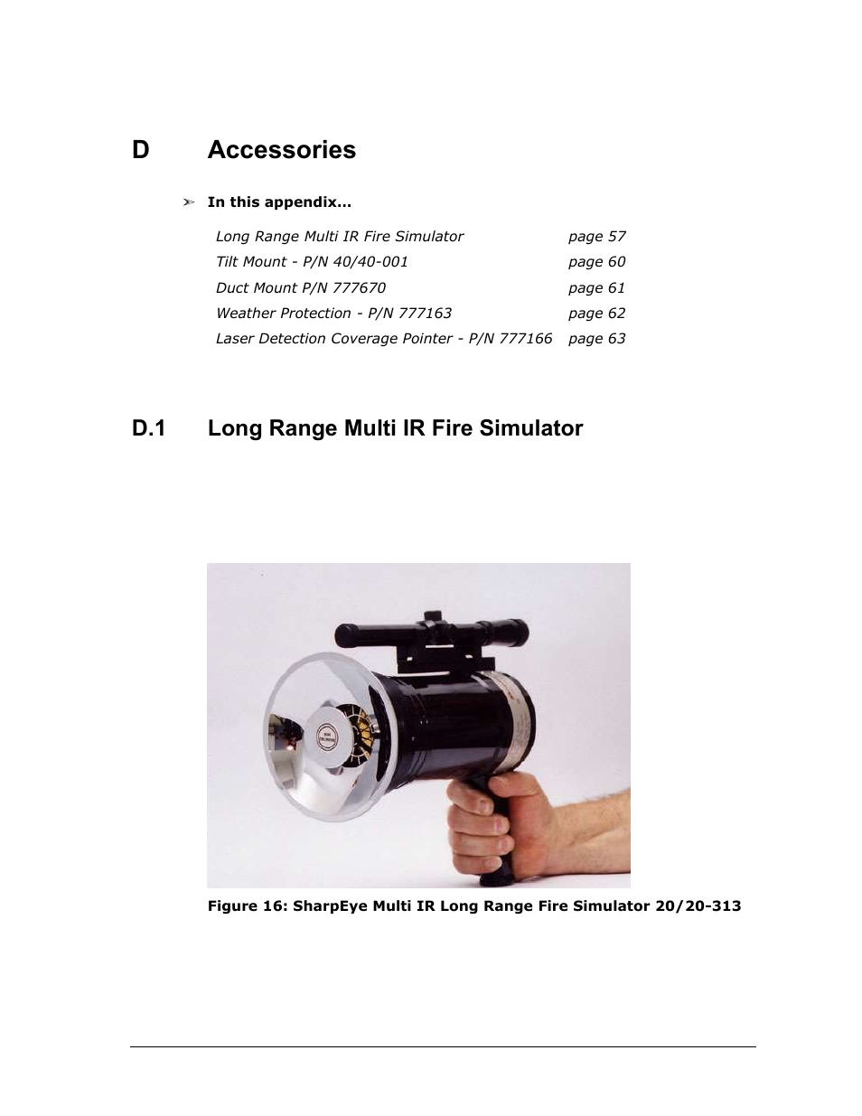 D accessories, Accessories, Long range multi ir fire simulator | Daccessories, D.1 long range multi ir fire simulator | Spectrex 40/40M Multi IR Flame Detector User Manual | Page 69 / 80