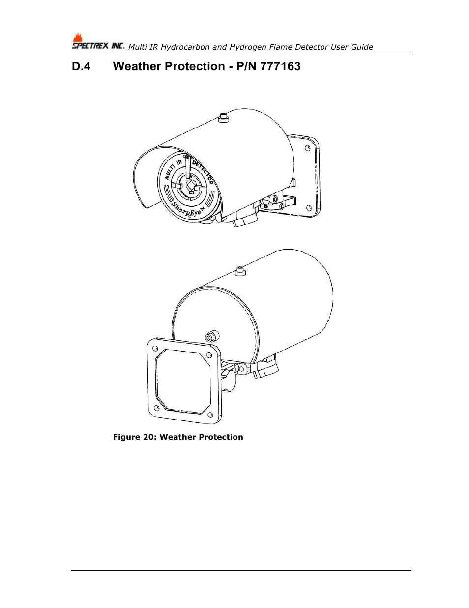 Weather protection - p/n 777163, Figure 20: weather protection | Spectrex 40/40M Multi IR Flame Detector User Manual | Page 74 / 80