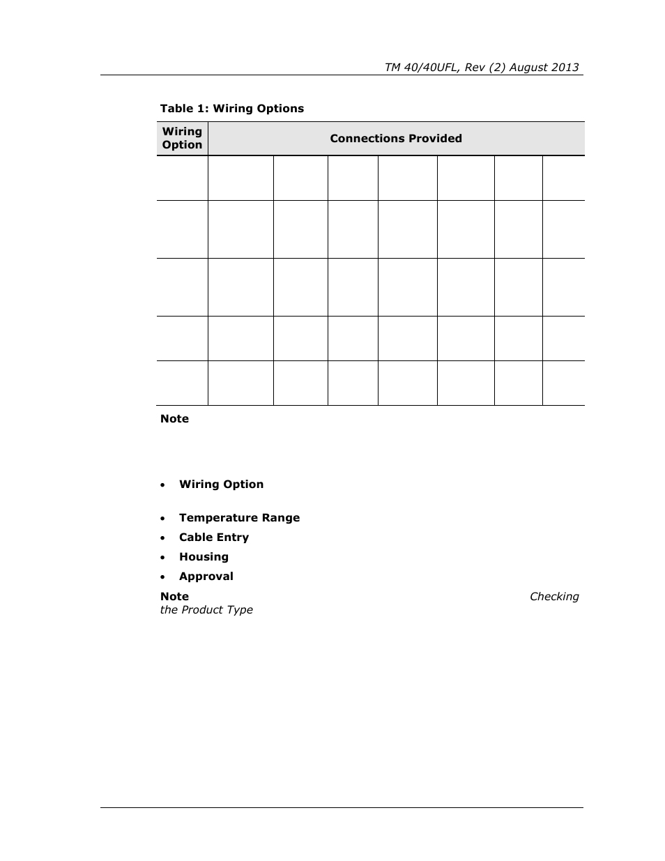 Table 1: wiring options | Spectrex 40/40UFL Ultra Fast UV/IR User Manual | Page 15 / 78