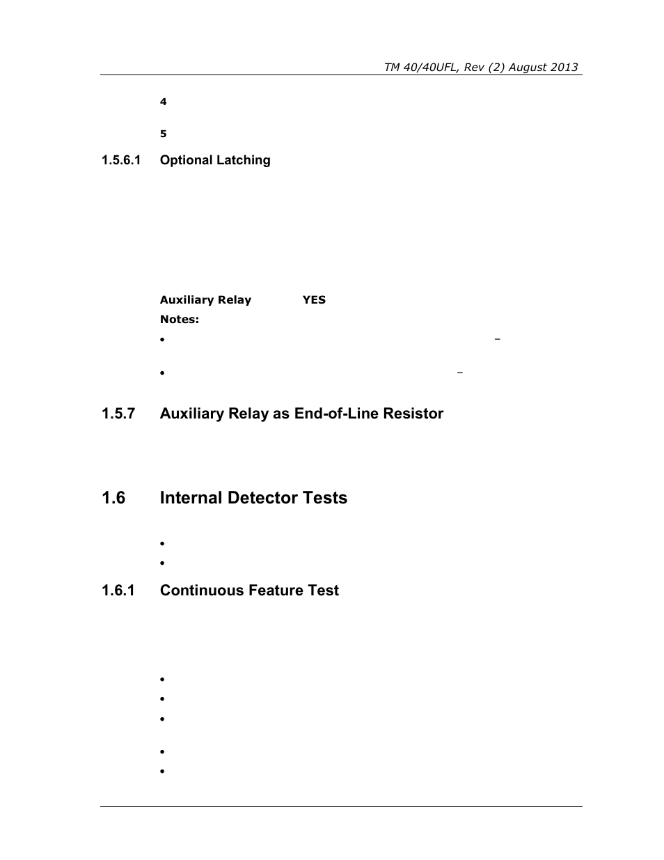 1 optional latching, 7 auxiliary relay as end-of-line resistor, 6 internal detector tests | 1 continuous feature test, Auxiliary relay as end-of-line resistor, Internal detector tests, Continuous feature test | Spectrex 40/40UFL Ultra Fast UV/IR User Manual | Page 27 / 78