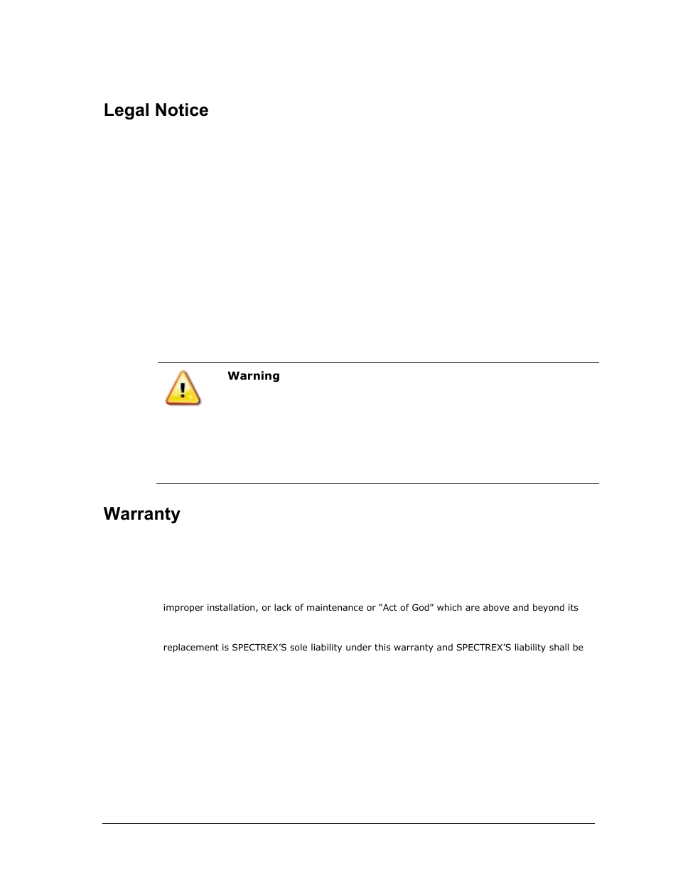 Legal notice, Warranty | Spectrex 40/40UFL Ultra Fast UV/IR User Manual | Page 3 / 78