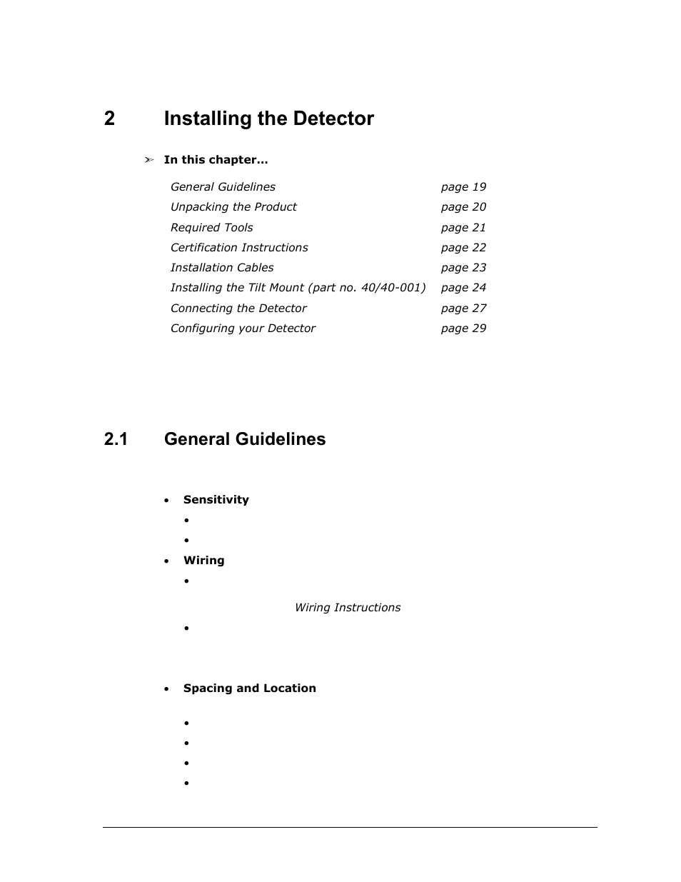 2 installing the detector, 1 general guidelines, Installing the detector | General guidelines, 2installing the detector | Spectrex 40/40UFL Ultra Fast UV/IR User Manual | Page 31 / 78