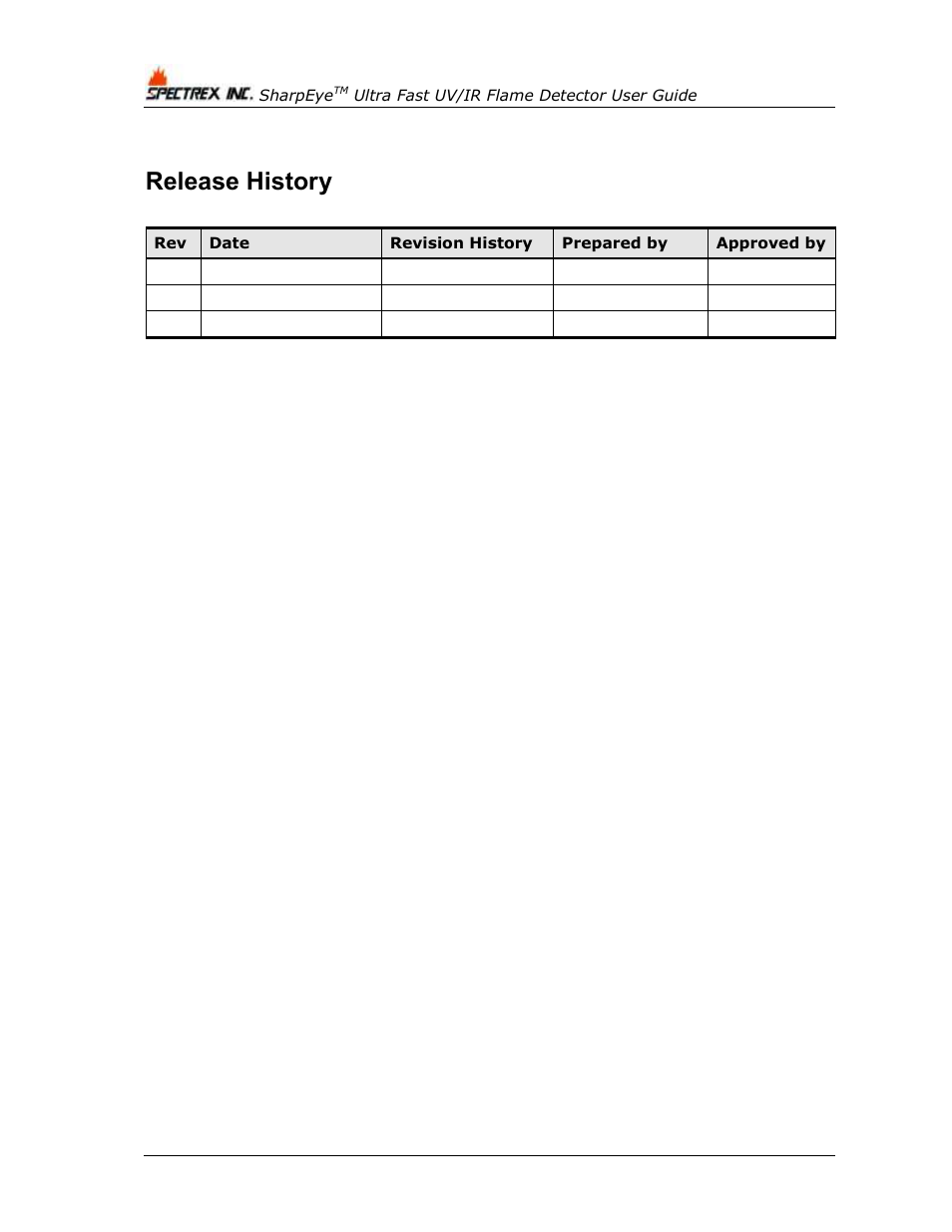 Release history | Spectrex 40/40UFL Ultra Fast UV/IR User Manual | Page 4 / 78