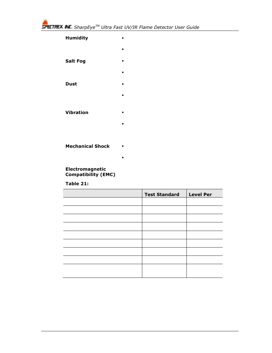 Table 21: electromagnetic compatibility (emc) | Spectrex 40/40UFL Ultra Fast UV/IR User Manual | Page 60 / 78