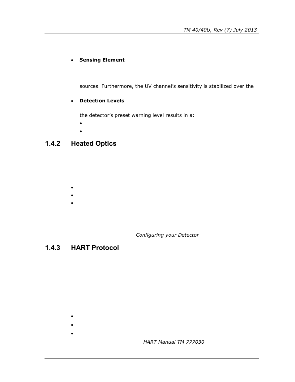 2 heated optics, 3 hart protocol, Heated optics | Hart protocol | Spectrex 40/40U-UB - UV Flame Detector User Manual | Page 17 / 80