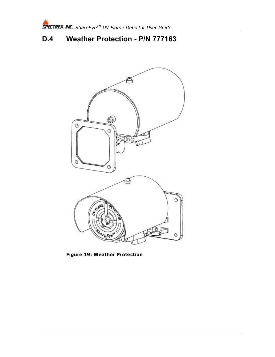 Weather protection - p/n 777163, Figure 19: weather protection | Spectrex 40/40U-UB - UV Flame Detector User Manual | Page 74 / 80