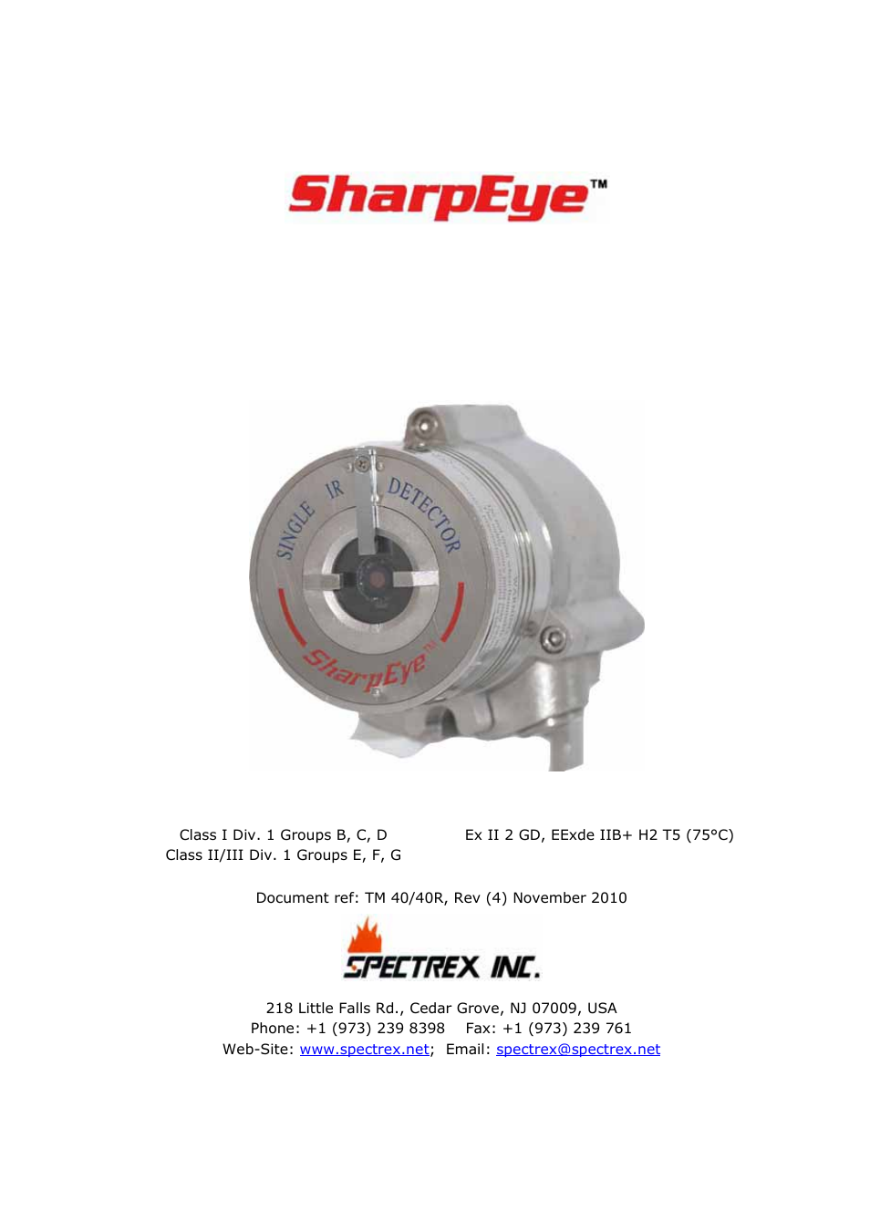 Spectrex 40/40R - Single IR Flame Detector User Manual | 76 pages