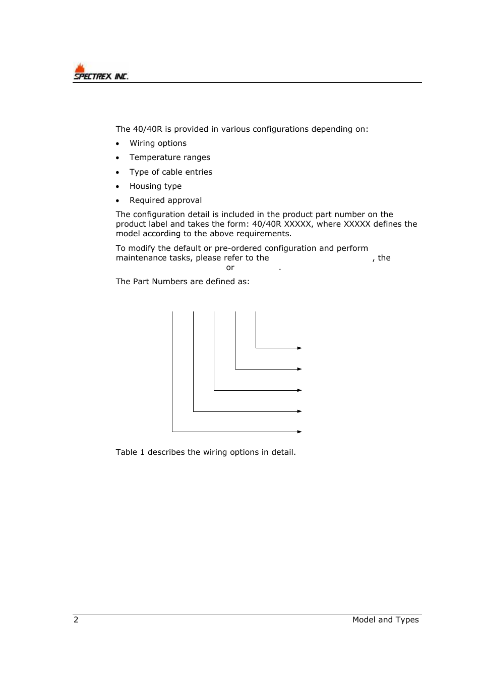 2 model and types | Spectrex 40/40R - Single IR Flame Detector User Manual | Page 14 / 76