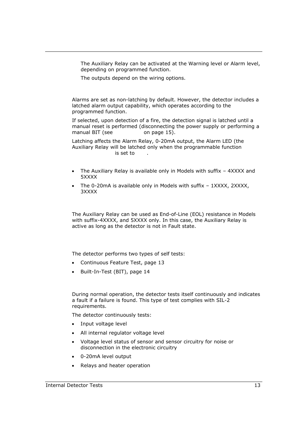 6 internal detector tests, 7 auxiliary relay as end-of-line resistor, 1 continuous feature test | Spectrex 40/40R - Single IR Flame Detector User Manual | Page 25 / 76