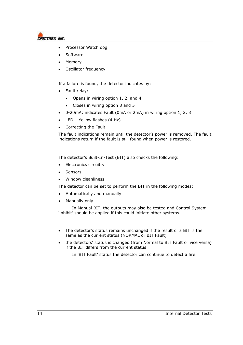 2 built-in-test (bit) | Spectrex 40/40R - Single IR Flame Detector User Manual | Page 26 / 76