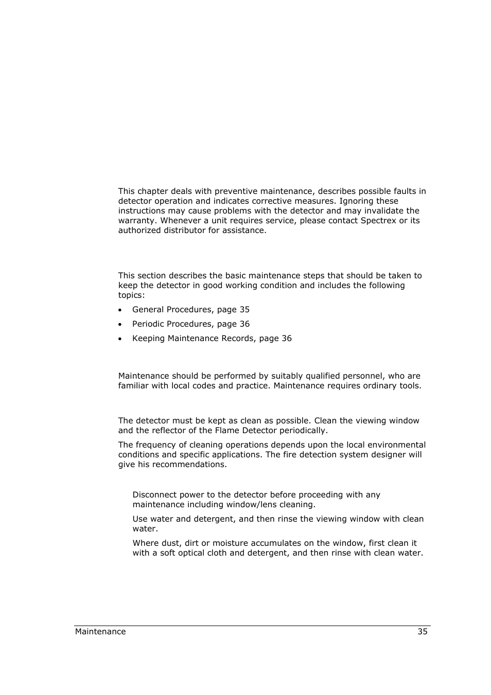 4maintenance and troubleshooting, 1 maintenance, 1 general procedures | Spectrex 40/40R - Single IR Flame Detector User Manual | Page 47 / 76