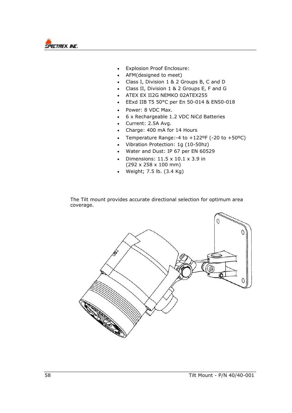 D.1.5 technical specifications | Spectrex 40/40R - Single IR Flame Detector User Manual | Page 70 / 76