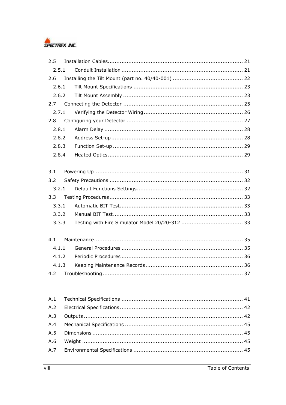 Spectrex 40/40R - Single IR Flame Detector User Manual | Page 8 / 76