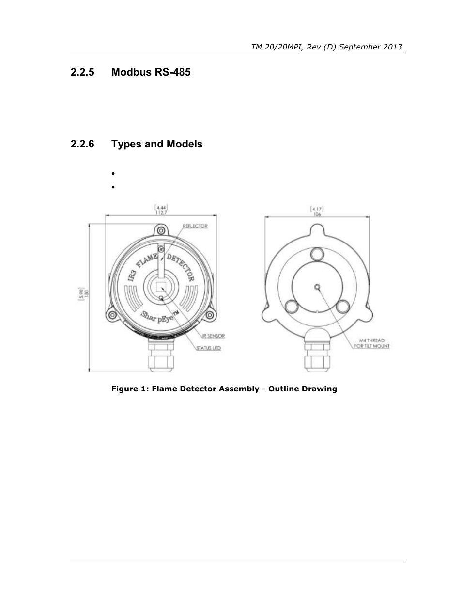 5 modbus rs-485, 6 types and models, Modbus rs-485 | Types and models | Spectrex 20/20MPI - Commercial IR3 Flame Detector User Manual | Page 17 / 62