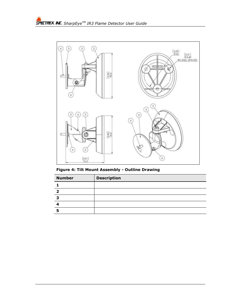 Figure 4: tilt mount assembly - outline drawing, Figure 4, M ( figure 4 ) | Spectrex 20/20MPI - Commercial IR3 Flame Detector User Manual | Page 38 / 62