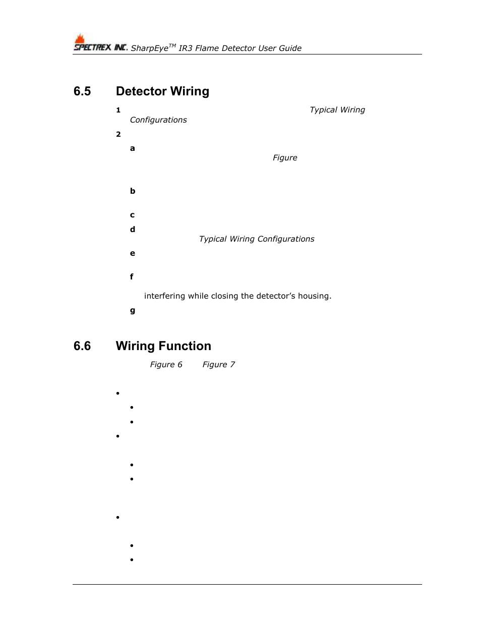 5 detector wiring, 6 wiring function, Detector wiring | Wiring function | Spectrex 20/20MPI - Commercial IR3 Flame Detector User Manual | Page 40 / 62