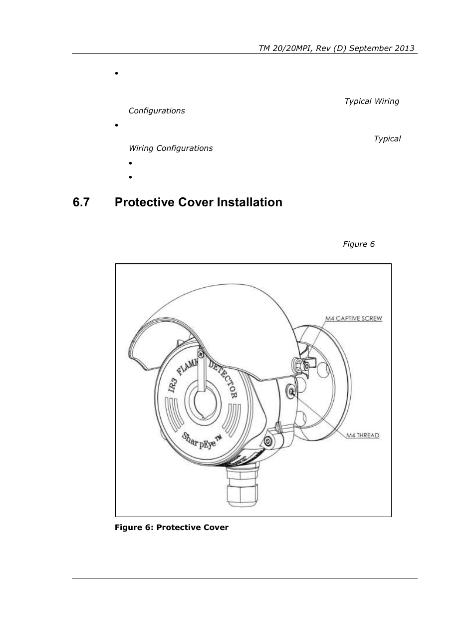 7 protective cover installation, Protective cover installation, Figure 6: protective cover | Figure 6 | Spectrex 20/20MPI - Commercial IR3 Flame Detector User Manual | Page 41 / 62