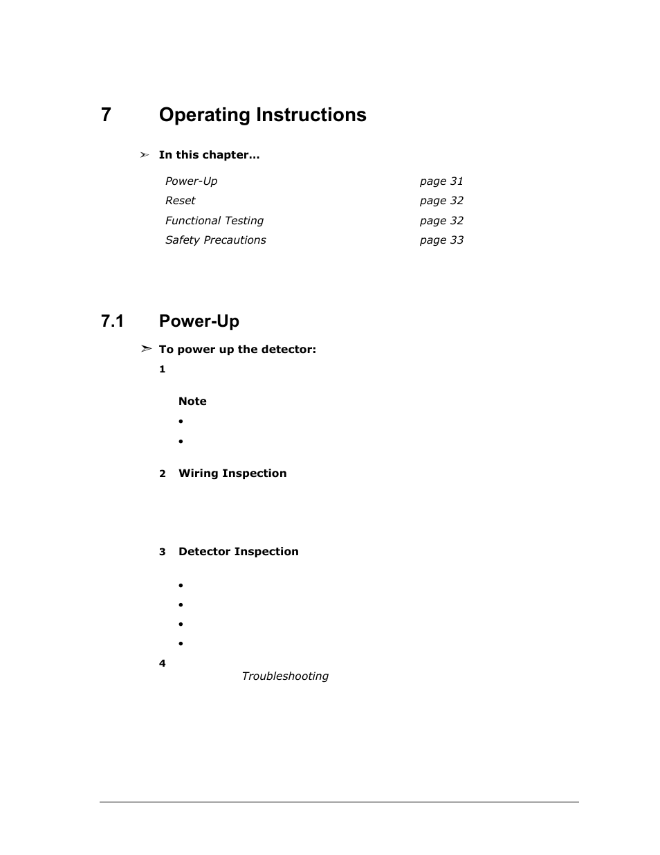 7 operating instructions, 1 power-up, Operating instructions | Power-up, 7operating instructions | Spectrex 20/20MPI - Commercial IR3 Flame Detector User Manual | Page 43 / 62