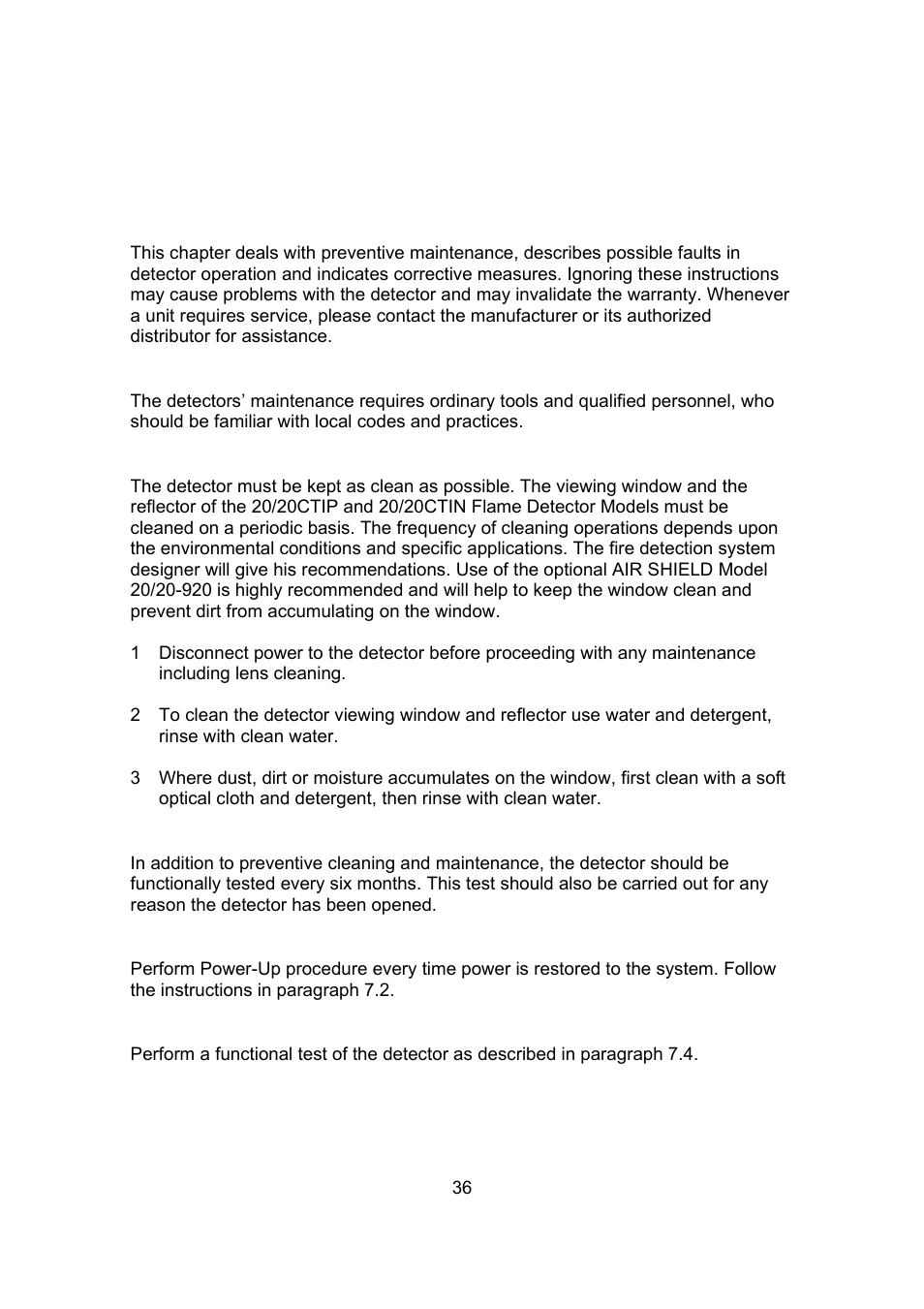 Maintenance instructions | Spectrex 20/20CTIN-CTIP Flame Detector User Manual | Page 44 / 62