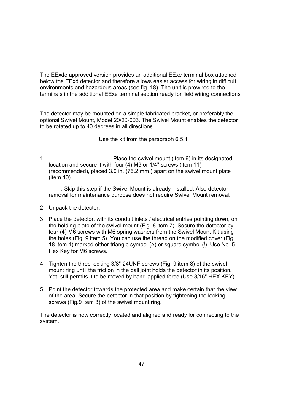 Appendix d - mounting the “eexde approved” version | Spectrex 20/20CTIN-CTIP Flame Detector User Manual | Page 55 / 62