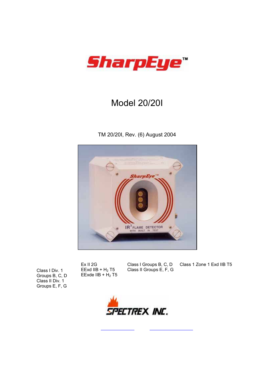 Spectrex 20/20SI Triple IR (IR3) Flame Detector User Manual | 62 pages