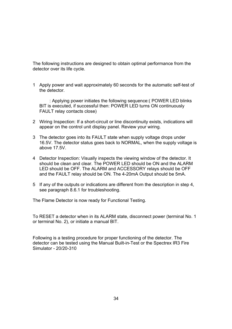 Operating instructions | Spectrex 20/20SI Triple IR (IR3) Flame Detector User Manual | Page 42 / 62