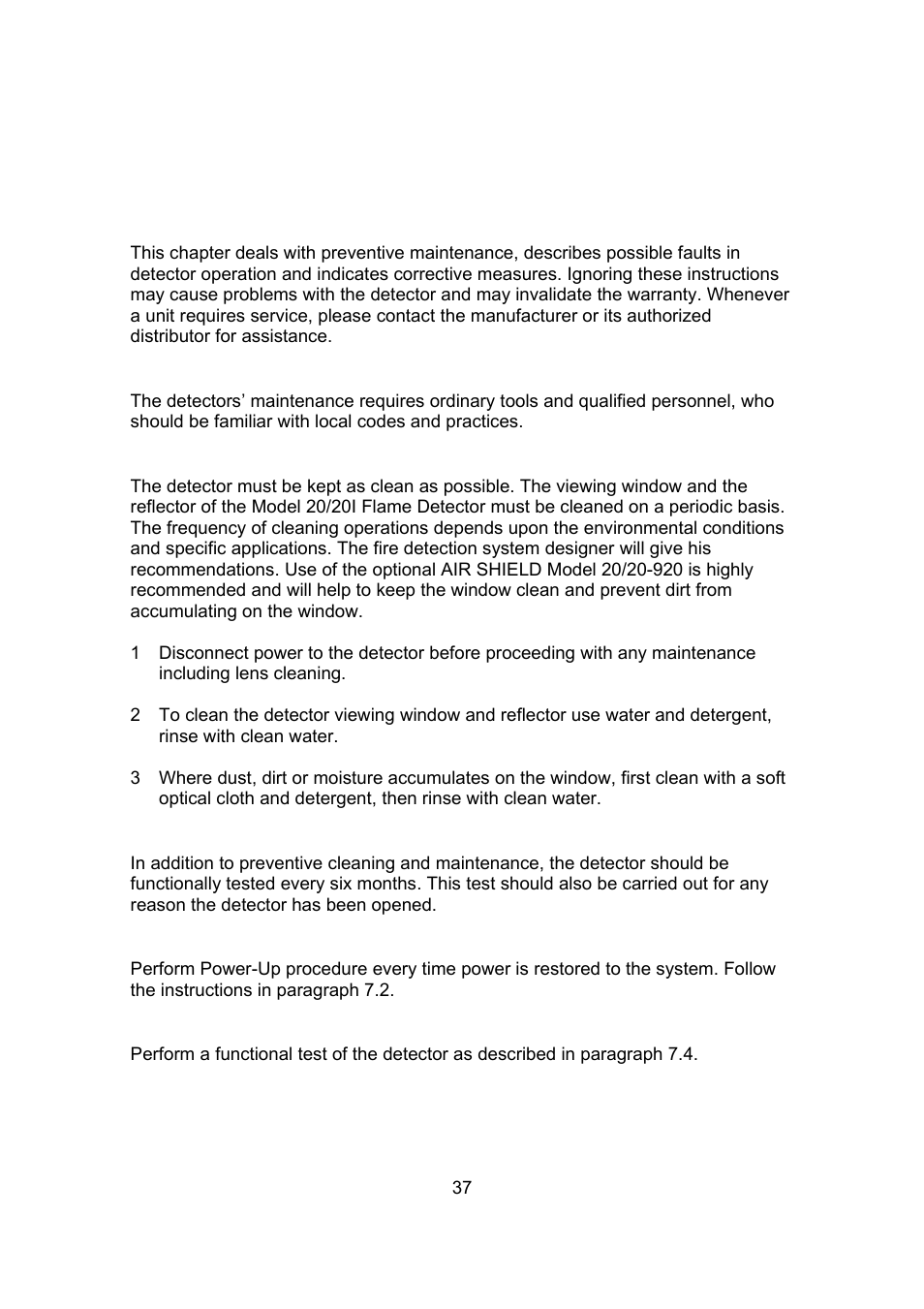 Maintenance instructions | Spectrex 20/20SI Triple IR (IR3) Flame Detector User Manual | Page 45 / 62