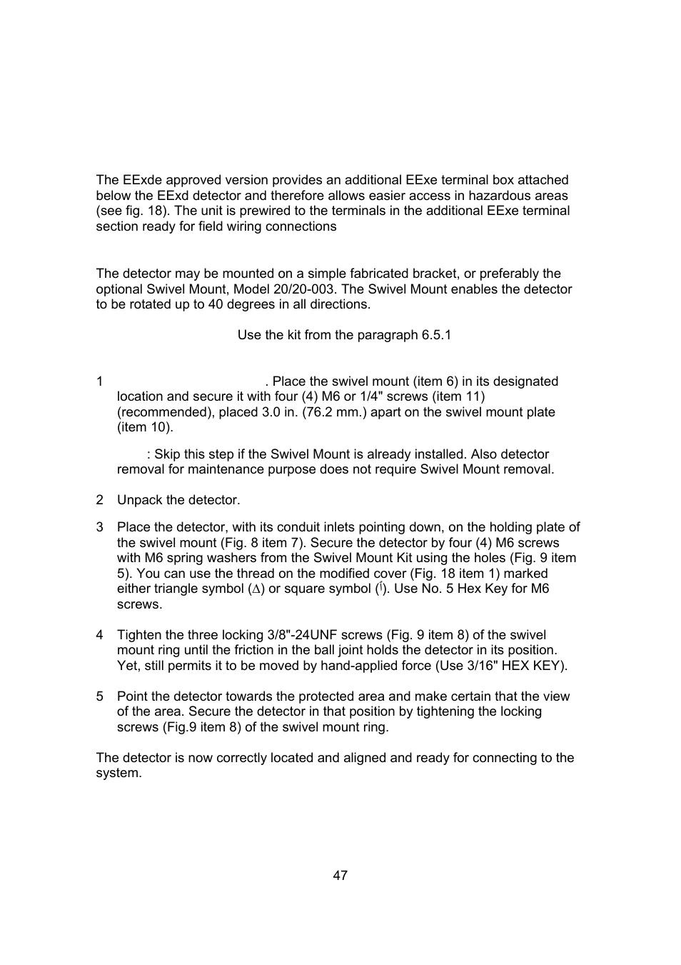 Appendix d - mounting the “eexde approved” version | Spectrex 20/20SI Triple IR (IR3) Flame Detector User Manual | Page 55 / 62