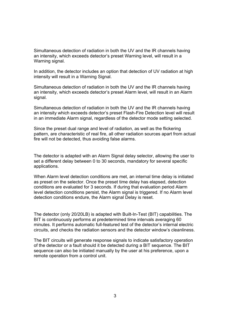 3 detection levels, 4 alarm signal delay, 5 built-in-test (bit) capabilities | Spectrex 20/20L (LB) - UV/IR Flame Detector User Manual | Page 11 / 59