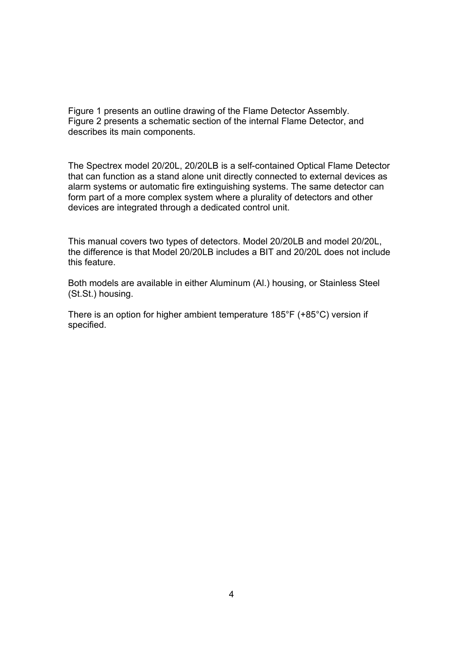 6 detector structure, 7 system configuration, 8 detector types | Spectrex 20/20L (LB) - UV/IR Flame Detector User Manual | Page 12 / 59