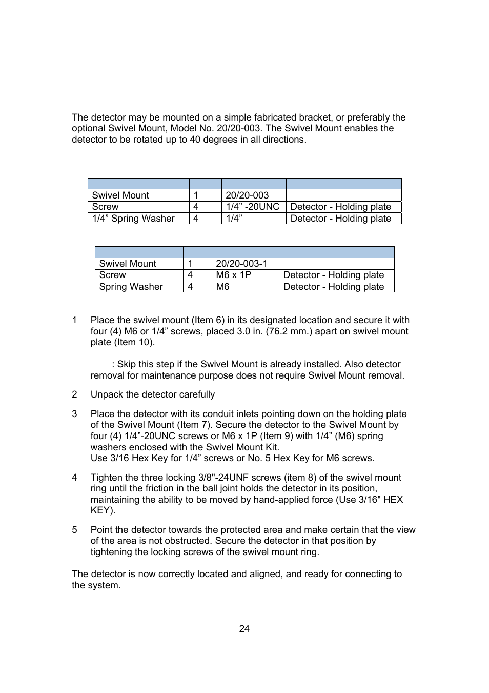 5 detector mounting | Spectrex 20/20L (LB) - UV/IR Flame Detector User Manual | Page 32 / 59